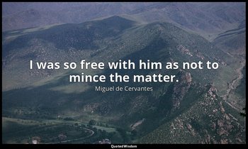 I was so free with him as not to mince the matter. — Miguel de Cervantes
