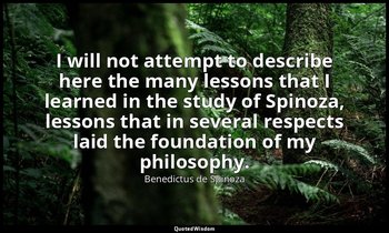 I will not attempt to describe here the many lessons that I learned in the study — Benedictus de Spinoza