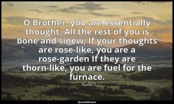 O Brother, you are essentially thought, All the rest of you is bone and sinew, I — Rumi