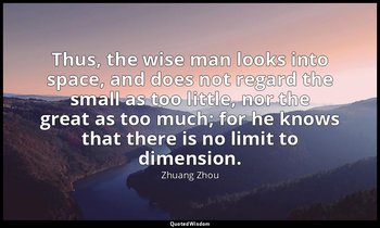Thus, the wise man looks into space, and does not regard the small as too little — Zhuang Zhou