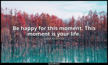 Be happy for this moment. This moment is your life. — OMAR KHAYYAM
