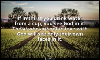 If in thirst you drink water from a cup, you see God in it. Those who are not in — Rumi