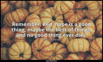 Remember, Red, hope is a good thing, maybe the best of things, and no good thing — Andy Dufrense