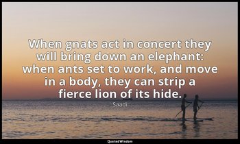 When gnats act in concert they will bring down an elephant: when ants set to wor — Saadi