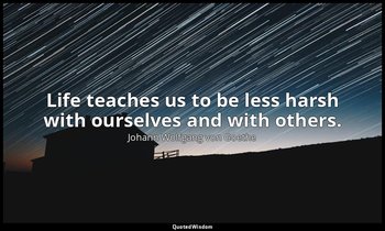 Life teaches us to be less harsh with ourselves and with others. — Johann Wolfgang von Goethe