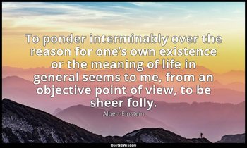 To ponder interminably over the reason for one’s own existence or the meaning of — Albert Einstein