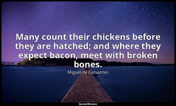 Many count their chickens before they are hatched; and where they expect bacon,  — Miguel de Cervantes