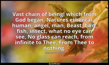Vast chain of being! which from God began, Natures ethereal, human, angel, man,  — Alexander Pope