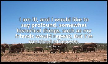 I am ill, and I would like to say profound, somewhat historical things, such as  — Jules Renard