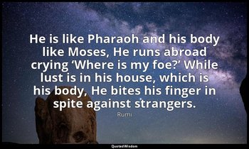 He is like Pharaoh and his body like Moses, He runs abroad crying ‘Where is my f — Rumi