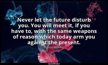 Never let the future disturb you. You will meet it, if you have to, with the sam — Marcus Aurelius