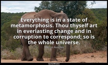 Everything is in a state of metamorphosis. Thou thyself art in everlasting chang — Marcus Aurelius