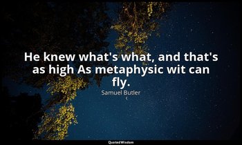 He knew what's what, and that's as high As metaphysic wit can fly. — Samuel Butler