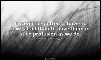 It would be better to have no laws at all than to have them in such profusion as — Michel de Montaigne