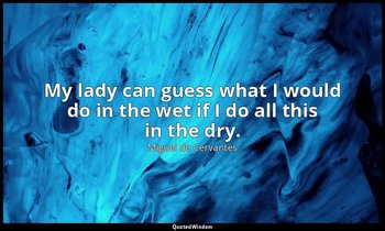 My lady can guess what I would do in the wet if I do all this in the dry. — Miguel de Cervantes