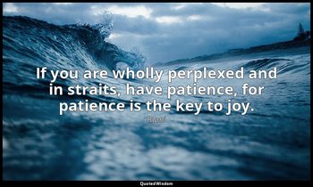 If you are wholly perplexed and in straits, have patience, for patience is the k — Rumi