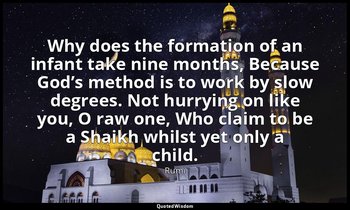 Why does the formation of an infant take nine months, Because God’s method is to — Rumi