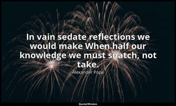 In vain sedate reflections we would make When half our knowledge we must snatch, — Alexander Pope