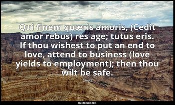 Qui finem quæris amoris, (Cedit amor rebus) res age; tutus eris. If thou wishest — Ovid