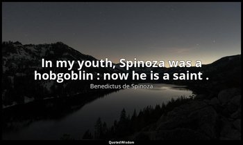 In my youth, Spinoza was a hobgoblin : now he is a saint . — Benedictus de Spinoza