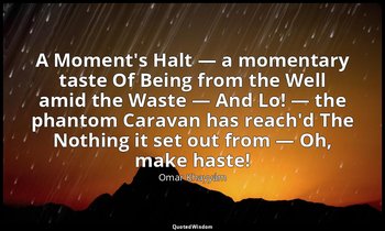 A Moment's Halt — a momentary taste Of Being from the Well amid the Waste — And  — Omar Khayyám