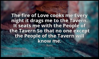 The fire of Love cooks me Every night it drags me to the Tavern. It seats me wit — Rumi