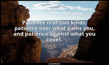 Patience is of two kinds: patience over what pains you, and patience against wha — Alī ibn Abī Ṭālib