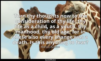 Turn thy thoughts now to the consideration of thy life, thy life as a child, as  — Marcus Aurelius