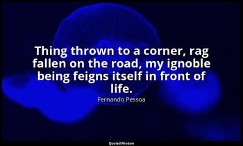 Thing thrown to a corner, rag fallen on the road, my ignoble being feigns itself — Fernando Pessoa