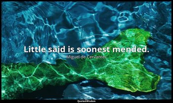 Little said is soonest mended. — Miguel de Cervantes