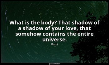 What is the body? That shadow of a shadow of your love, that somehow contains th — Rumi