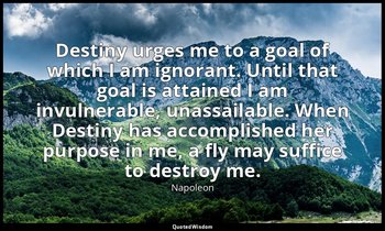 Destiny urges me to a goal of which I am ignorant. Until that goal is attained I — Napoleon