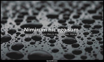Nimirum hic ego sum. — Here indeed I am; this is my position. Horace