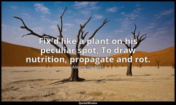Fix'd like a plant on his peculiar spot, To draw nutrition, propagate and rot. — Alexander Pope