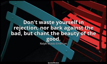 Don't waste yourself in rejection, nor bark against the bad, but chant the beaut — Ralph Waldo Emerson