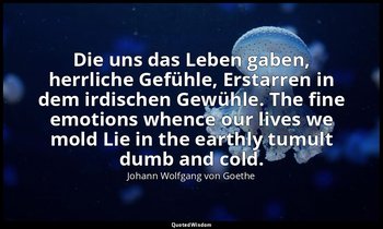 Die uns das Leben gaben, herrliche Gefühle, Erstarren in dem irdischen Gewühle.  — Johann Wolfgang von Goethe