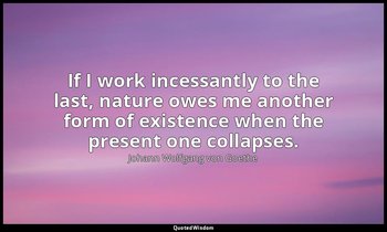If I work incessantly to the last, nature owes me another form of existence when — Johann Wolfgang von Goethe