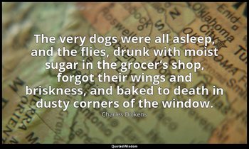 The very dogs were all asleep, and the flies, drunk with moist sugar in the groc — Charles Dickens
