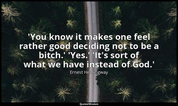 'You know it makes one feel rather good deciding not to be a bitch.' 'Yes.' 'It' — Ernest Hemingway