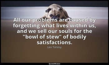 All our problems are caused by forgetting what lives within us, and we sell our  — Leo Tolstoy