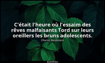 C'était l'heure où l'essaim des rêves malfaisants Tord sur leurs oreillers les b — Charles Baudelaire