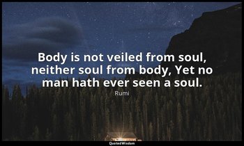 Body is not veiled from soul, neither soul from body, Yet no man hath ever seen  — Rumi