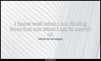 I know well what I am fleeing from but not what I am in search of. — Michel de Montaigne