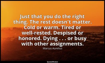 Just that you do the right thing. The rest doesn't matter. Cold or warm. Tired o — Marcus Aurelius