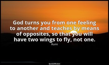 God turns you from one feeling to another and teaches by means of opposites, so  — Rumi