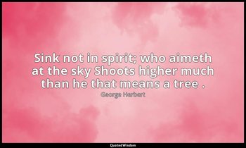 Sink not in spirit; who aimeth at the sky Shoots higher much than he that means  — George Herbert