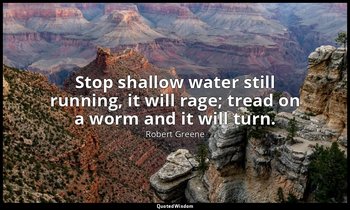 Stop shallow water still running, it will rage; tread on a worm and it will turn — Robert Greene