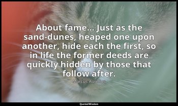 About fame... Just as the sand-dunes, heaped one upon another, hide each the fir — Marcus Aurelius