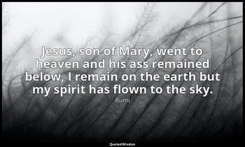 Jesus, son of Mary, went to heaven and his ass remained below, I remain on the e — Rumi