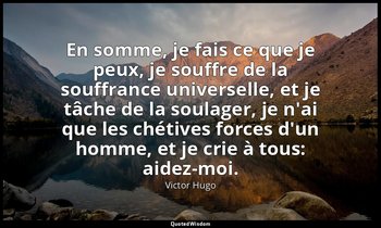 En somme, je fais ce que je peux, je souffre de la souffrance universelle, et je — Victor Hugo